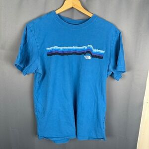 The North Face Mens Graphic T-Shirt Blue Wavy Logo Short Sleeve Tee Size M